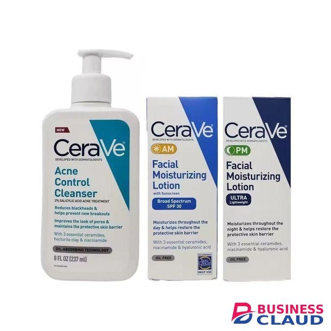 Acne Control Cleanser + AM SPF 30 Day Moisturizer 89ml + PM Night Moisturizer 89ml – Complete Daily Skincare Set for Acne-Prone, Oily & Sensitive Skin – Clears Breakouts, Hydrates & Restores Skin Barrier