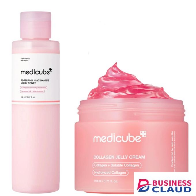 Medicube Collagen Jelly Cream + PDRN Pink Niacinamide Milky Toner. Moisturizes, Gives a glass skin glow, Brightens, Reduce Dark Spots, Hyperpigmentation, Acne, Scars, Wrinkles, Lines, Even the skin tone, Soothes Sensitive skin, Improve elasticity, Firms &