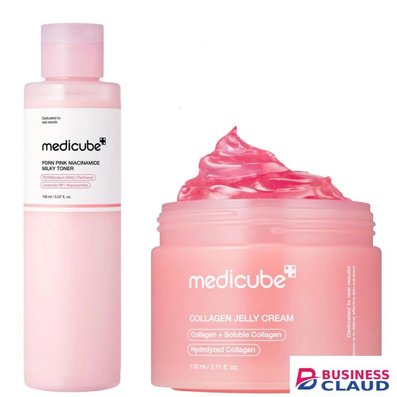 Medicube Collagen Jelly Cream + PDRN Pink Niacinamide Milky Toner. Moisturizes, Gives a glass skin glow, Brightens, Reduce Dark Spots, Hyperpigmentation, Acne, Scars, Wrinkles, Lines, Even the skin tone, Soothes Sensitive skin, Improve elasticity, Firms &