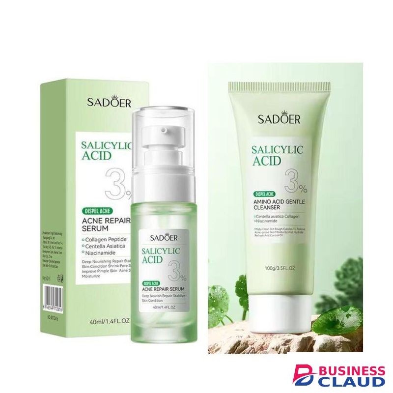 SADOER 2 in 1 Set, Acne Repair Serum+Cleanser with 3% Contains Centella Asiatica, Niacinamide and Collagen Pimples Remover,Skin Barrier Repair for Acne Prone Sensitive Skin Care,Pimple Repair Clogged Pores, Oily Skin, and Acne-Prone Skin Dispel Acne
