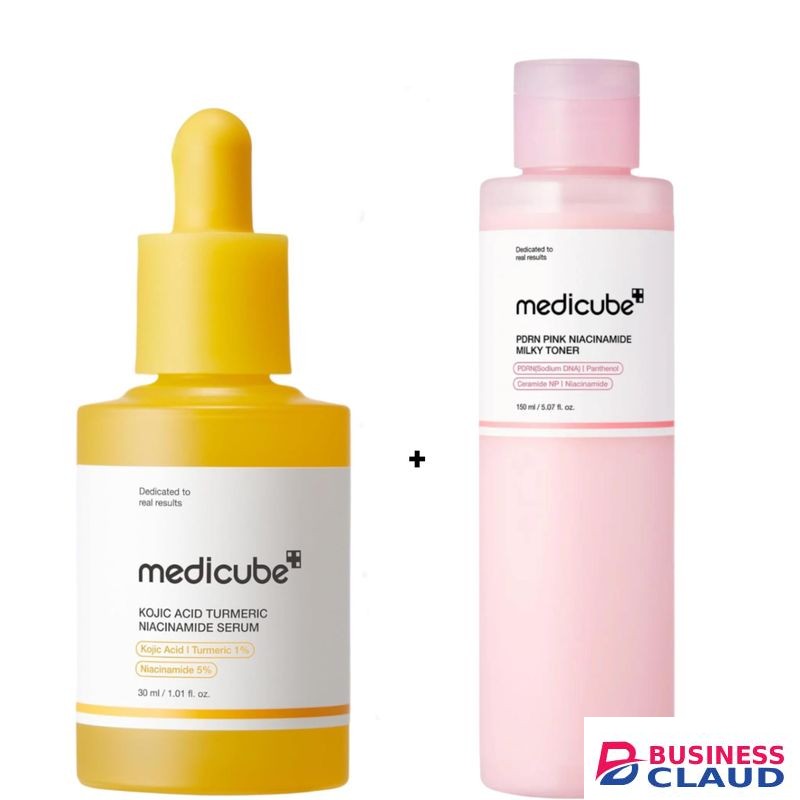Medicube Kojic Acid Turmeric Niacinamide Serum + PDRN Pink Niacinamide Milky Toner. Deeply Moisturizes, Gives a glass skin glow, Brightens, Reduce Dark Spots, Hyperpigmentation, Evens tone, Soothes Sensitivity, Improve elasticity, Firms, Smooth Wrinkles &