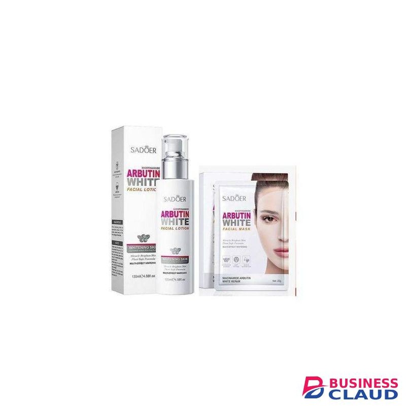 SADOER 10 IN 1 Evening Skin Care Set Arbutin Facial Lotion + 9 White Masks Reduces Age Spots, Acne Scars, & Post-blemish Redness