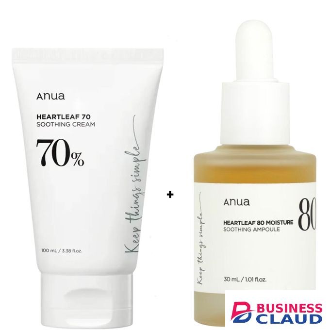 Anua Heartleaf 70% Soothing Cream 100ml + Heartleaf 80% Moisture Soothing Ampoule Serum. Moisturizes, Hydrates, Glows, Soothes & reduce redness, irritation and inflammation, Treats acne, Breakouts & heal existing lesions, Firms, Smoothen & Evens.