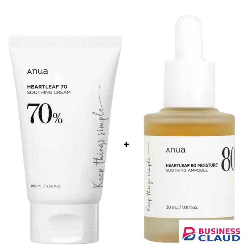 Anua Heartleaf 70% Soothing Cream 100ml + Heartleaf 80% Moisture Soothing Ampoule Serum. Moisturizes, Hydrates, Glows, Soothes & reduce redness, irritation and inflammation, Treats acne, Breakouts & heal existing lesions, Firms, Smoothen & Evens.