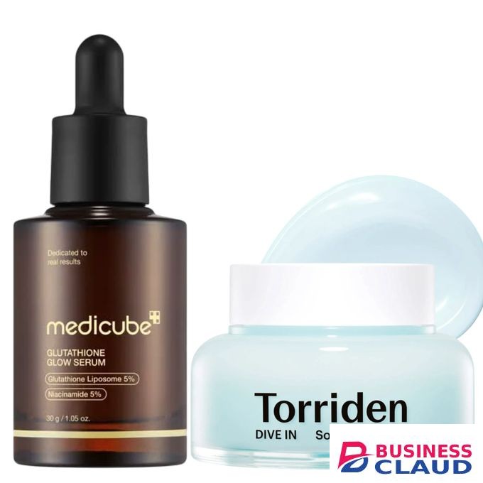 Torriden Dive-In Low Molecular Hyaluronic Acid Soothing Cream + Medicube Glutathione Glow Serum with Niacinamide. Moisturizes, Calms & Soothes Acne, Redness, Irritation, Brightens, Removes Dark Spots, Pigmentations, Wrinkles, Smooths, Clarifies, Firms & E