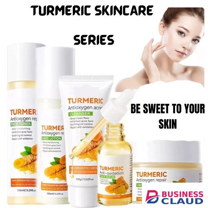 SADOER GLOW COMBO SKINCARE SET 5PRODUCTS FOR FACE /TURMERIC CLEANSER,TONER,LOTION,SERUM AND FACE CREAM.