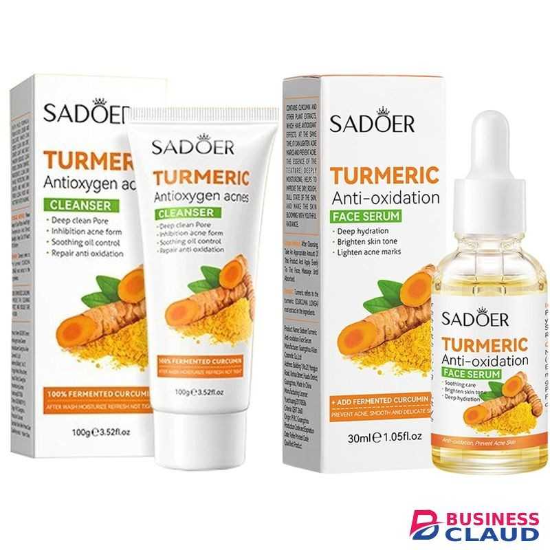 SADOER Turmeric Anti-Oxidation Face Serum Set + Tumeric Cleanser Help Improve The Complexion And Moisturize The Skin, Minimizing The Appearance Of Fine Lines And Deep Wrinkles And Fading Dark Spots