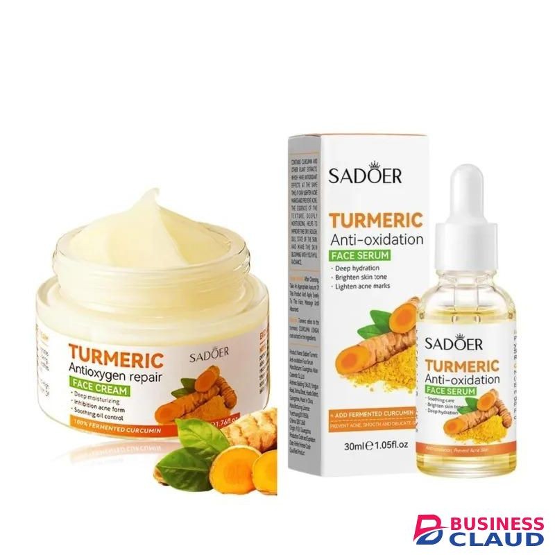 2 in 1 Moisturizer Tumeric Cream + Tumeric Serum Dark Spots Remover Oil Control Anti acnes Hydrating Anti-aging Glowing Skin Set