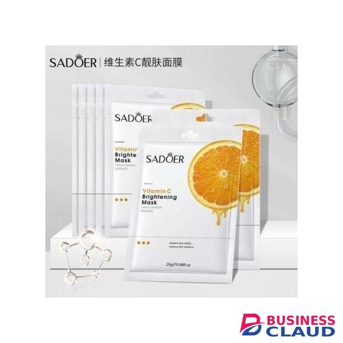 SADOER 5Pcs Vitamin C Skin Care Set: Face Cream + Serum + 2 Face Masks + Face Cleanser For Skin Glowing, Treating Dark Spots, Anti-wrinkles, Smoothening Face & Improving Skin Texture Set