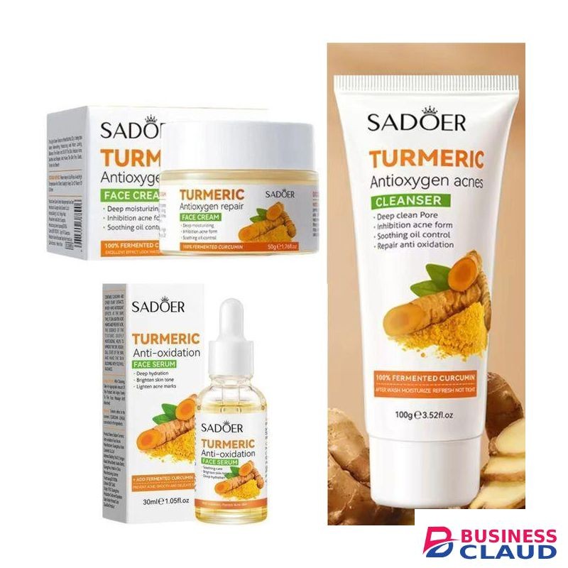 SADOER 3 in 1, Turmeric Serum + Turmeric Cleanser + Tumeric Soap Moisturizing ComboCan add Vitamin C for bright skin