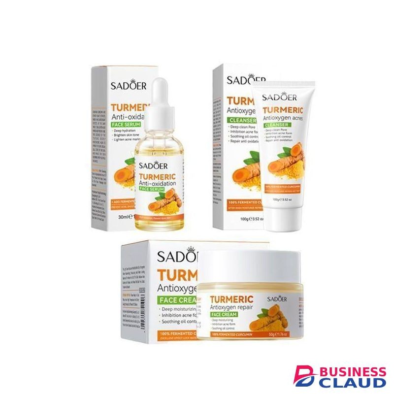 SADOER 3 in 1, Turmeric Serum + Turmeric Cleanser + Tumeric Soap Moisturizing ComboCan add Vitamin C for bright skin