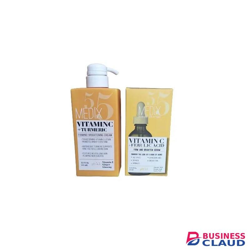 Medix 5.5 VITAMIN C & TURMERIC Cream LOTION + VITAMIN C, GLYCOLIC ACID & FERULIC Acid Facial SERUM
