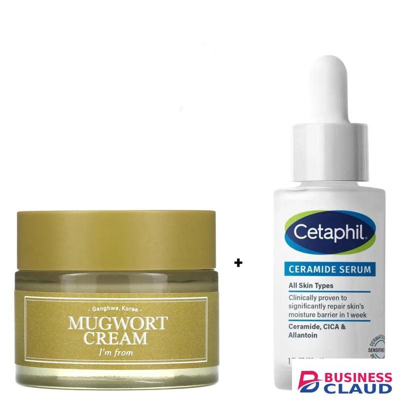 Cetaphil Ceramide Face Serum With Cica & Allantion + I'm From Mugwort Cream. Deeply Hydrates, Smooths, Softens, Purifies, Is Anti-Aging, Prevent Fine Lines, Deeply Glows, Calms Acne, Detoxifies, Prevents Rashes, Itching, Irritation & Promote Collagen Prod