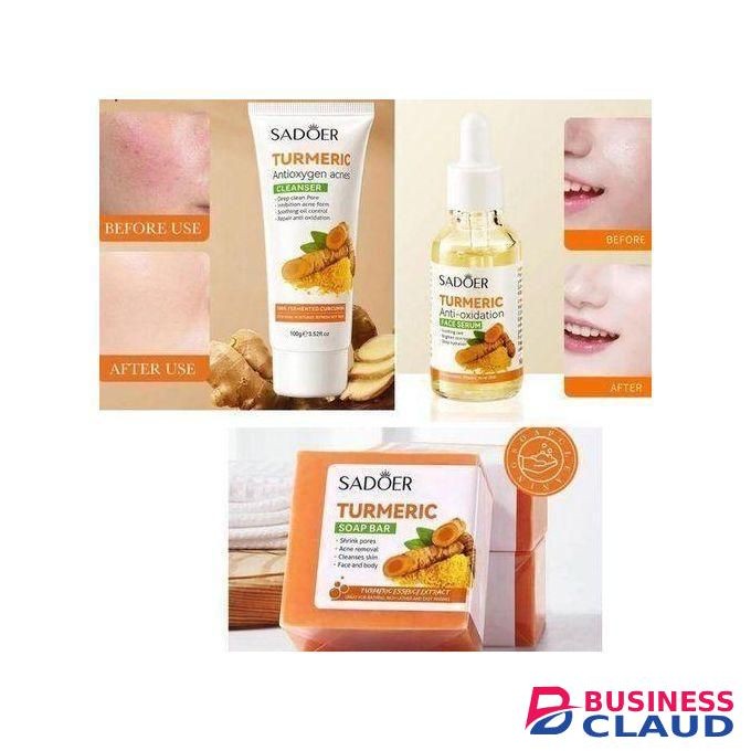 SADOER 3 in 1, Turmeric Serum + Turmeric Cleanser + Tumeric Soap, Anti Ace, Oil Control and Moisturizing ComboCan add Vitamin C for bright skin