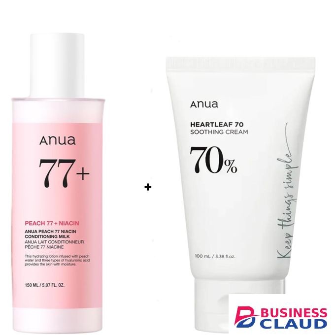 Anua Heartleaf 70% Soothing Cream + Peach 77% Niacin Conditioning Milk Lotion. Moisturizes, Hydrates, Glows, Brightens, Soothes & reduce redness, irritation, inflammation, Treats acne, Blemishes & heal existing lesions, Firms, Smoothen & Evens