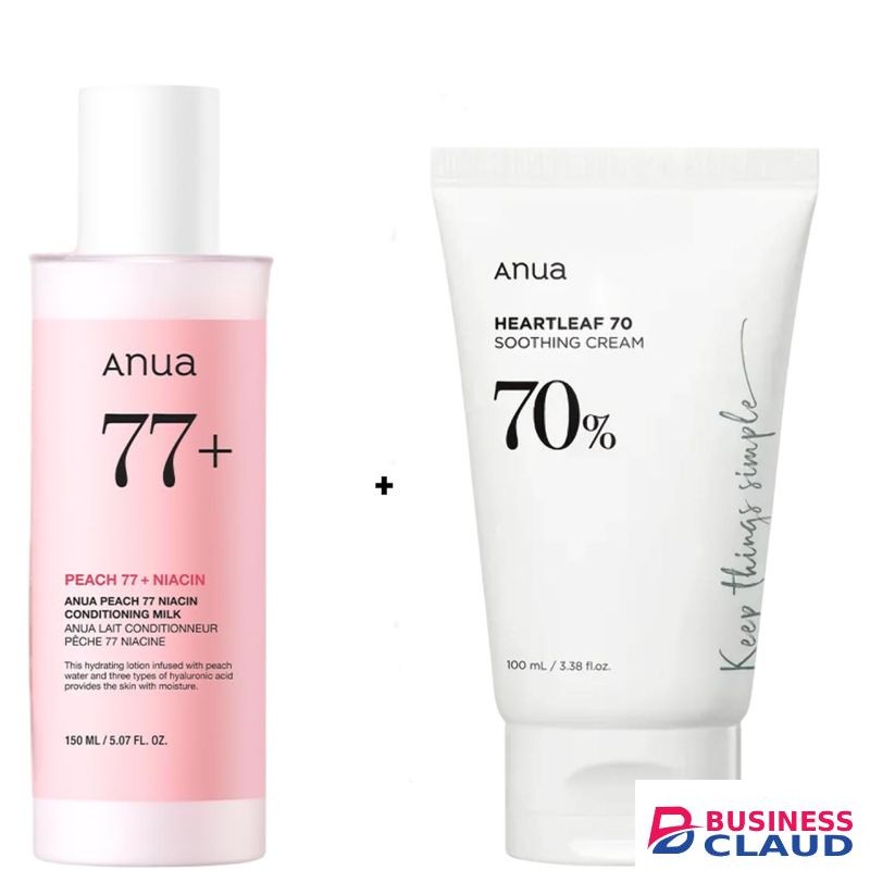 Anua Heartleaf 70% Soothing Cream + Peach 77% Niacin Conditioning Milk Lotion. Moisturizes, Hydrates, Glows, Brightens, Soothes & reduce redness, irritation, inflammation, Treats acne, Blemishes & heal existing lesions, Firms, Smoothen & Evens