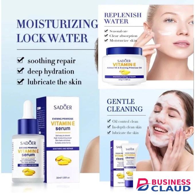 SADOER 3IN1 VITAMIN E WITH PRIME ROSE SKINCARE SET(CREAM, SERUM & CLEANSER).