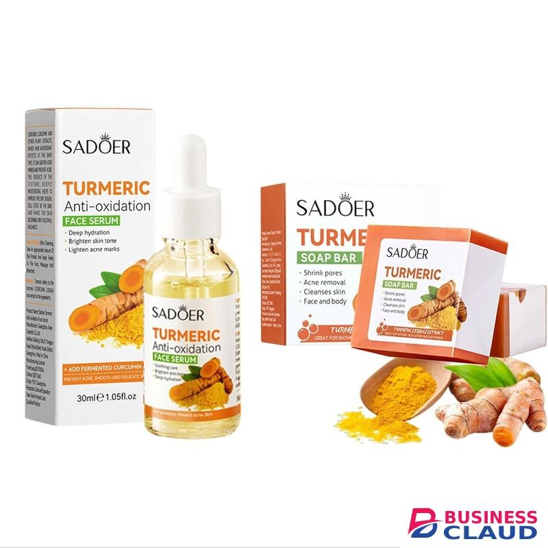 SADOER 2 In 1, Tumeric Soap + Tumeric Soap, Anti Acnes, Face Brightening Turmeric Soap And Turmeric Serum