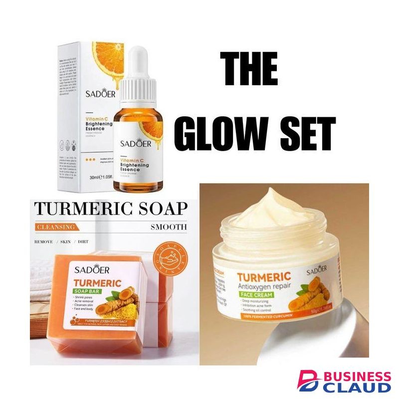 SADOER GLOW SET(TURMERIC SOAP100G, VITAMIN C SERUM 30ML & FACE CREAM 50G)