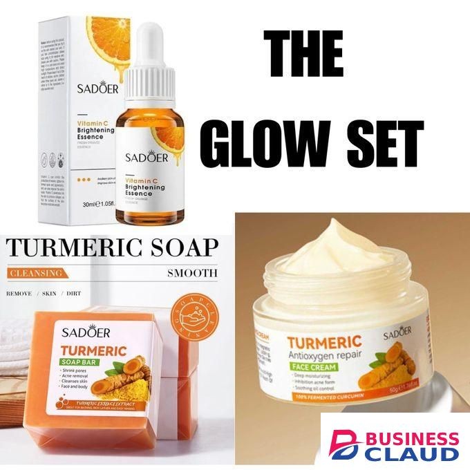 SADOER GLOW SET(TURMERIC SOAP100G, VITAMIN C SERUM 30ML & FACE CREAM 50G)