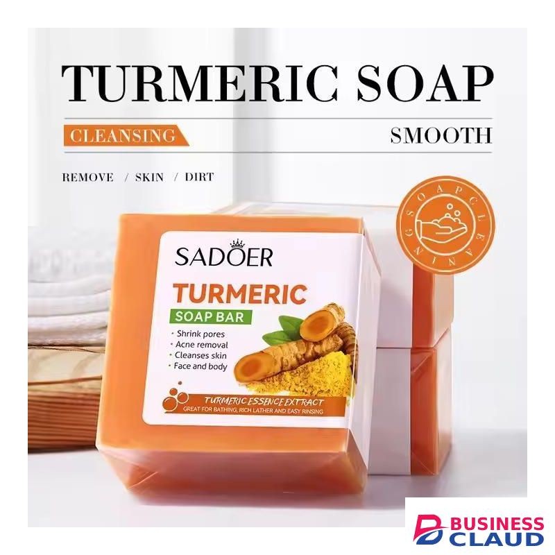 SADOER Quality 3 Packs Turmeric Soap Bar + Serum + Cream Skin Care for Shower, Smoothing and Cleanses Skin Face Wash Soap Face Serum, Face Wash Oily Skin Bar Soap for Face and Body