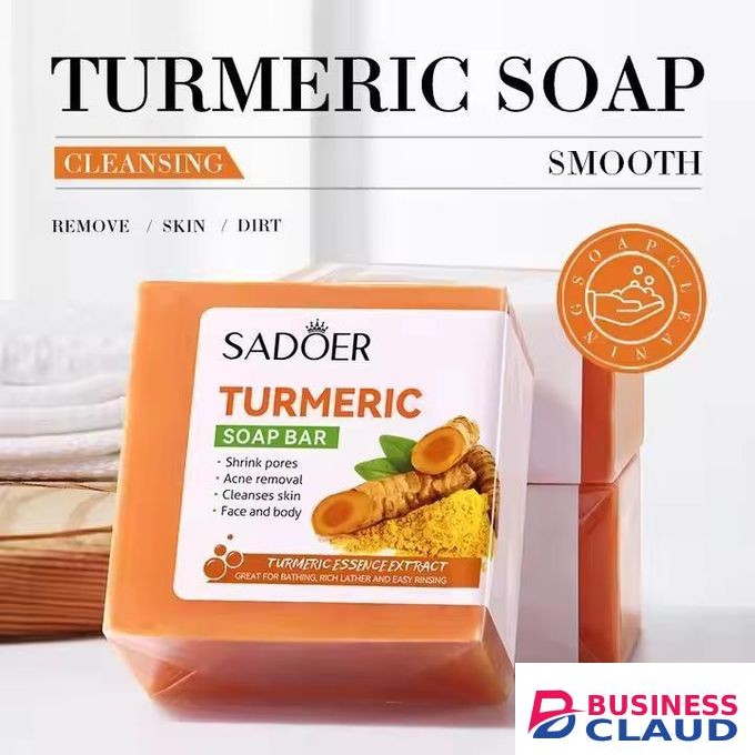 SADOER Quality 3 Packs Turmeric Soap Bar + Serum + Cream Skin Care for Shower, Smoothing and Cleanses Skin Face Wash Soap Face Serum, Face Wash Oily Skin Bar Soap for Face and Body