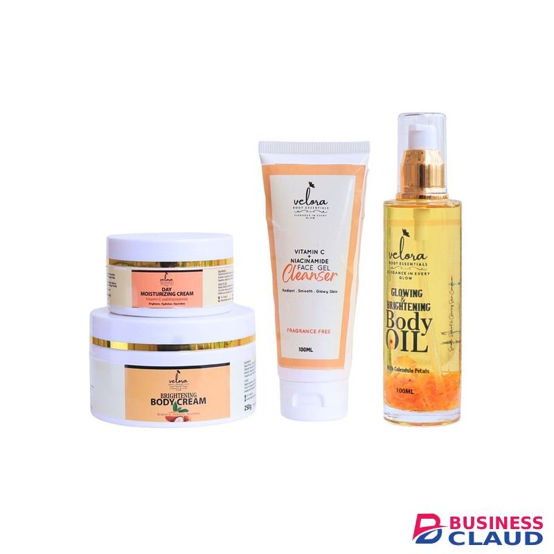 VELORA Full Glow Care Combo - Body Oil + Face Cleanser + Body Cream + Face