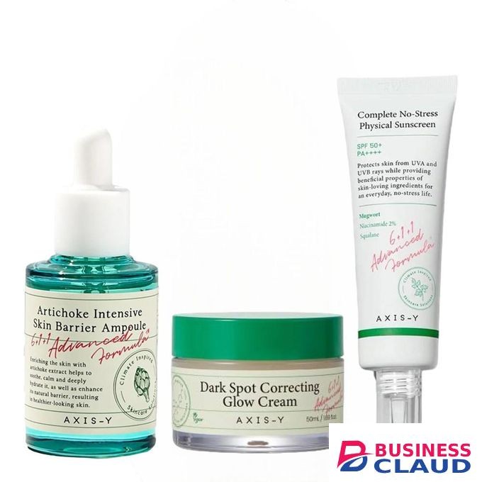 AXIS-Y Artichoke Intensive Skin Barrier Ampoule Face Serum + Dark Spot Correcting Glow Cream + Complete No Stress Physical Sunscreen SPF 50+ PA++++. Removes Dark Spots, Acne Marks & Offer Sunscreen