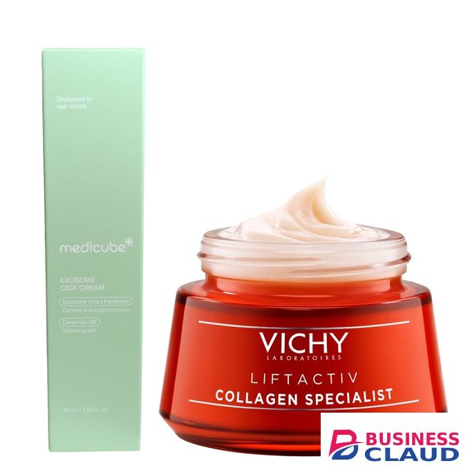 Medicube Exosome Cica Cream For Calming & Soothing + Vichy Niacinamide B3 & Vitamin Cg Collagen Specialist Face Cream. Removes Dark Spots, Wrinkles, Evens, Reduce Redness, Breakouts, Soothes Irritations, Acne, Minimizes Pore, Gives A Glass Glow, Firms & B