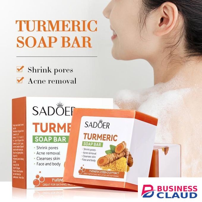 SADOER 2 in 1 Set of Tumeric Anti Oxidation Turmeric Soap Bar + Turmeric Serum Anti Acnes, Like Vitamin C, it is Effective in Acne Removal, Pore Shrinking and Skin Tone Brightening