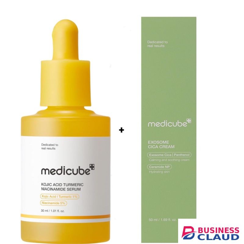 Medicube Kojic Acid Turmeric Niacinamide Serum +Exosome Cica Face Cream for Calming & Soothing. Moisturizes, Removes Dark Spots, Hyperpigmentation, Acne Scars, Blemishes, Glows, Brightens the skin, Treats acne, redness, breakouts, Soothes Irritation & Eve