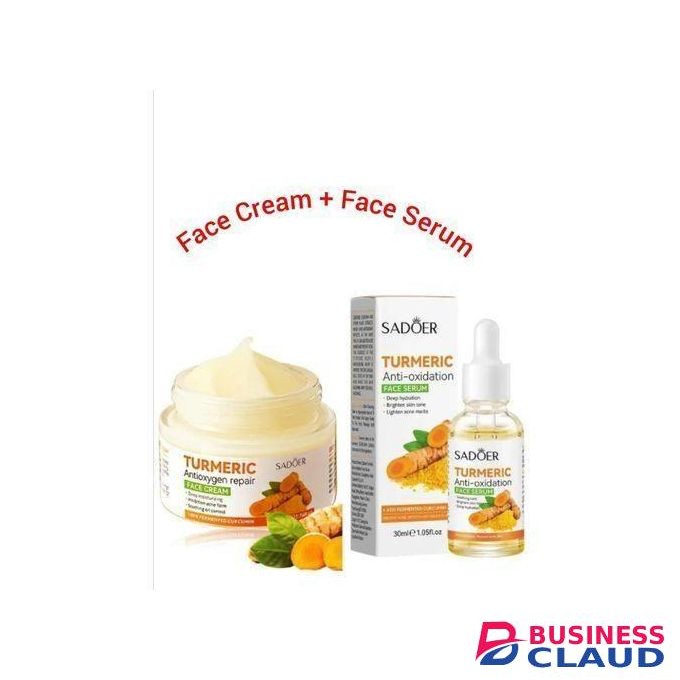 SADOER 2 In 1 Turmeric Cream + Tumeric Serum - Firming Brightening Face Set