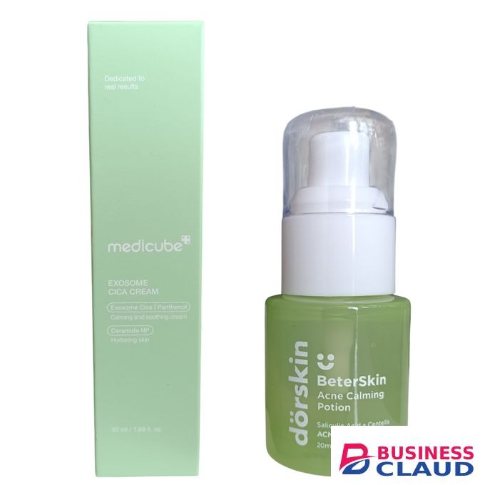 Medicube Exosome Cica Cream For Calming & Soothing + dörskin Acne Calming Potion With Salicylic Acid, Niacinamide & Centella Asiatica. Treats Acne, Pimples, Removes Acne Marks, Breakouts, Bruising, Glows, Moisturizes, Calms, Minimizes Pores, Soothes & Rel