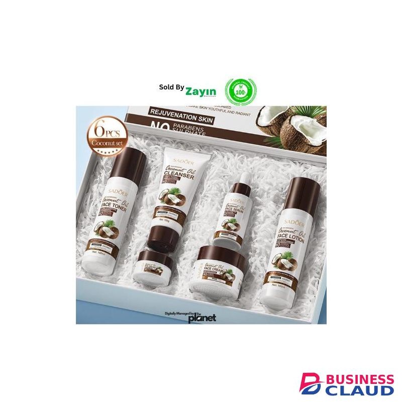 SADOER Coconut Oil Skin Care Set 6 Pcs ,Moisturizing, Brightening & Nourishing Facial Kit for Soft Glowing Skin