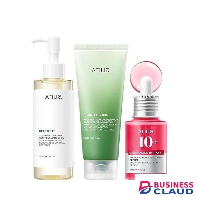 Anua 3-Step Glass Skin Beginner Set, Double Cleansing with Facial Serum, Oil Cleanser & Face Wash with Heartleaf, Daily Routine with Niacinamide, Korean Skincare Set