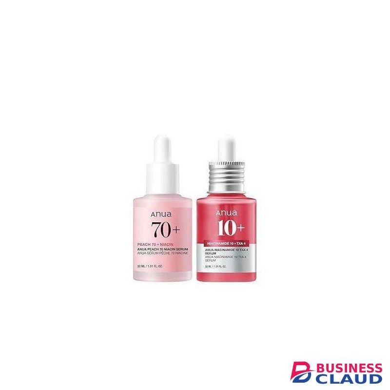 Anua Pink Serum Duo for Korean Glass Skin:10% Niacinamide + 4% Tranexamic Acid Serum & Peach 70 Niacinamide Serum for Dull Skin, Skin Barrier, Fragrance-Free, Korean Skincare