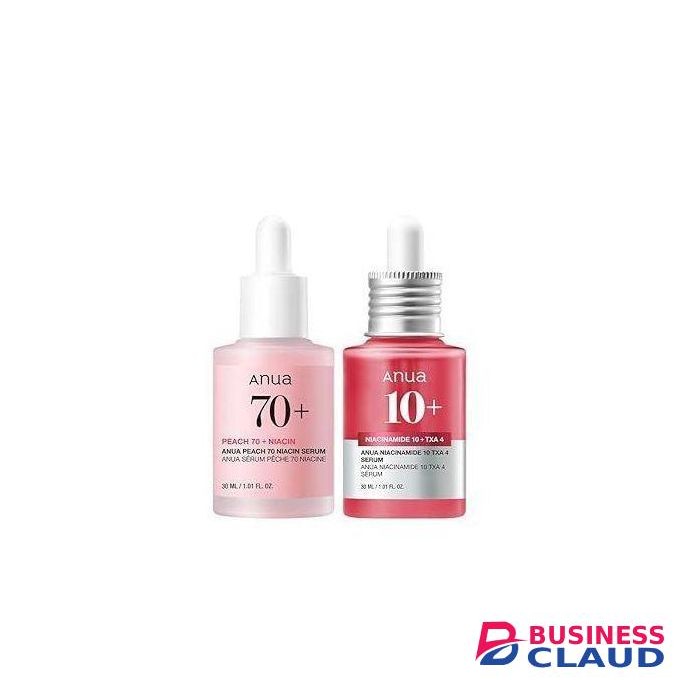Anua Pink Serum Duo for Korean Glass Skin:10% Niacinamide + 4% Tranexamic Acid Serum & Peach 70 Niacinamide Serum for Dull Skin, Skin Barrier, Fragrance-Free, Korean Skincare