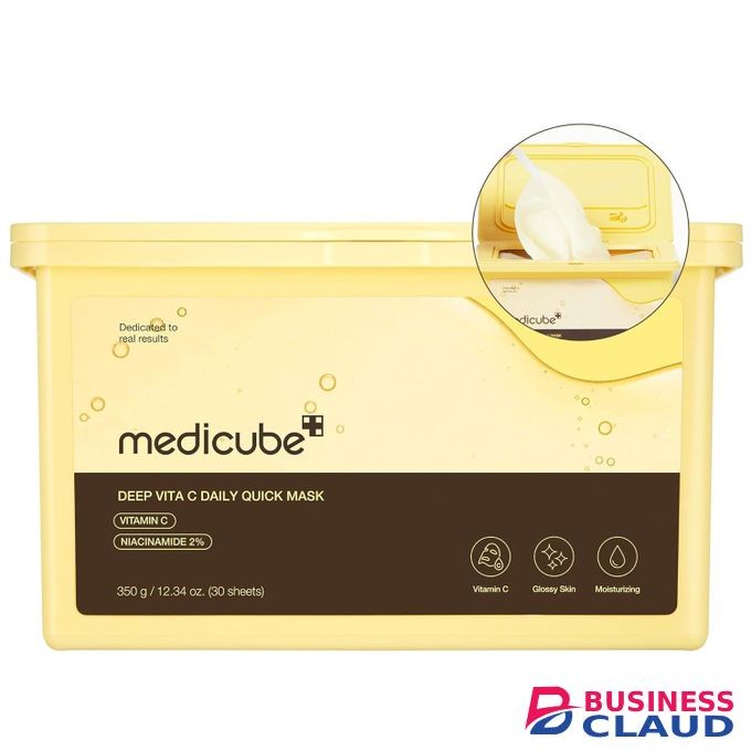 Medicube Deep Vita C Daily Quick 30 Sheet Masks - Vegan Certified, Quick Dispenser, Triple Vitamin Complex For Radiance and Hydration - Korean Face Masks