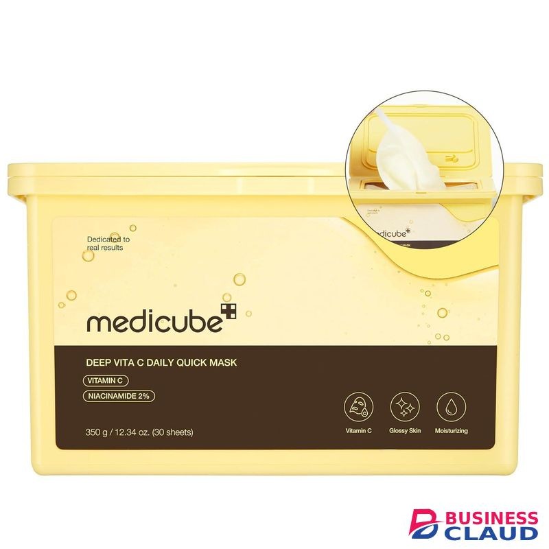 Medicube Deep Vita C Daily Quick 30 Sheet Masks - Vegan Certified, Quick Dispenser, Triple Vitamin Complex For Radiance and Hydration - Korean Face Masks