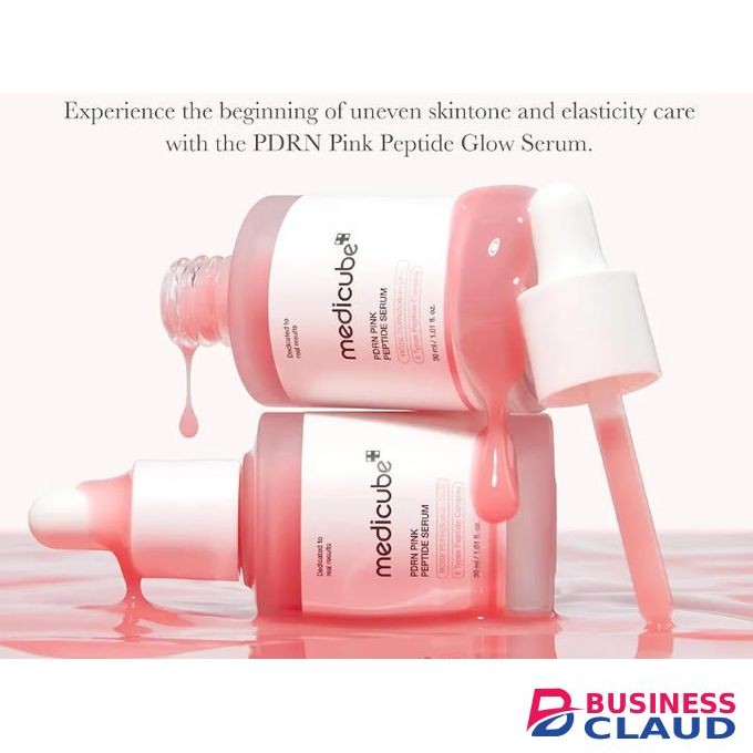 Medicube PDRN Pink Peptide Serum 30ml Korean anti-aging ampoule designed to firm, brighten, and hydrate skin using 10,000 ppm Salmon PDRN.