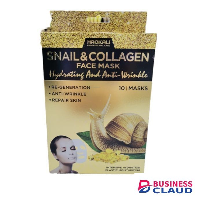 Haokali 10Pcs Snail & Collagen Facial Mask