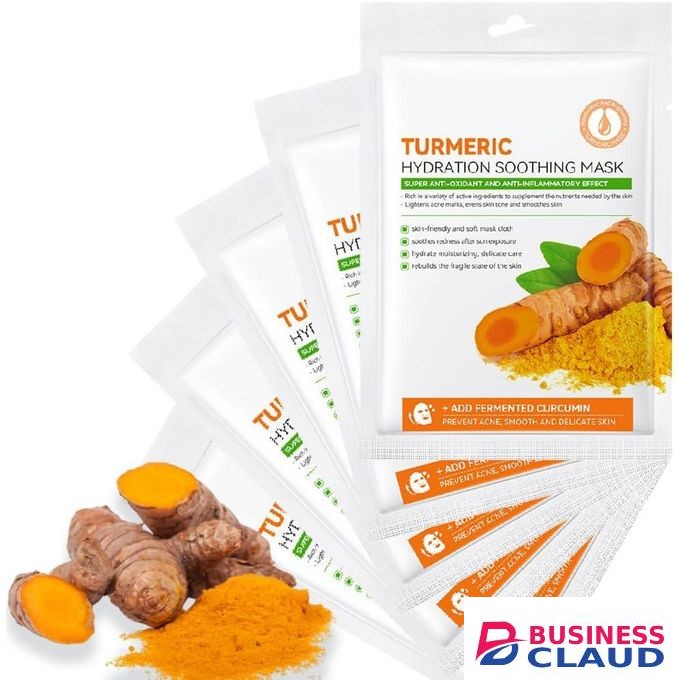 SADOER 5pcs Turmeric Face Mask, Sheet Mask Skincare For Acne, Dark Spots And Wrinkles, Skincare For Cleanse Face, Shrink Pores And Nourishing Skin And Oil Balance