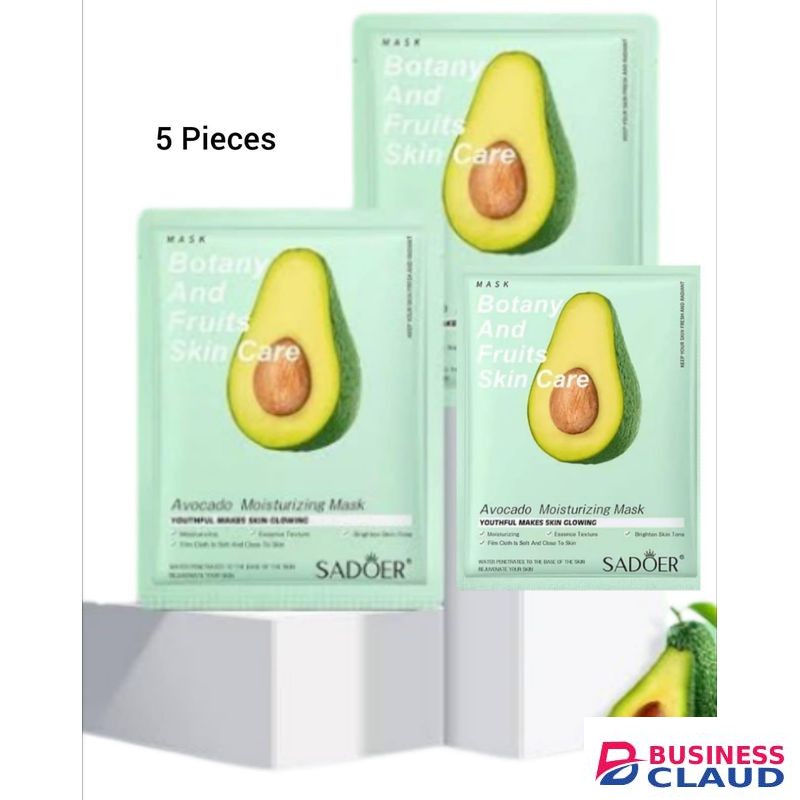 SADOER Quality 5 Pieces Ovacado Anti Wrinkle Moisturizing Skin Care Mixed Fruit Facial Mask Collagen Face Mask Moisturizing Refreshing Sheet Masks