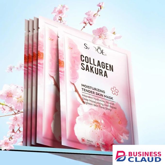 SADOER 3 Pieces Collagen Sakura Moisturizing Tender Skin Mask Intensive Hydration Nourish Repair Brighten Skin Tone Shiny Anti Wrinkle Anti Aging