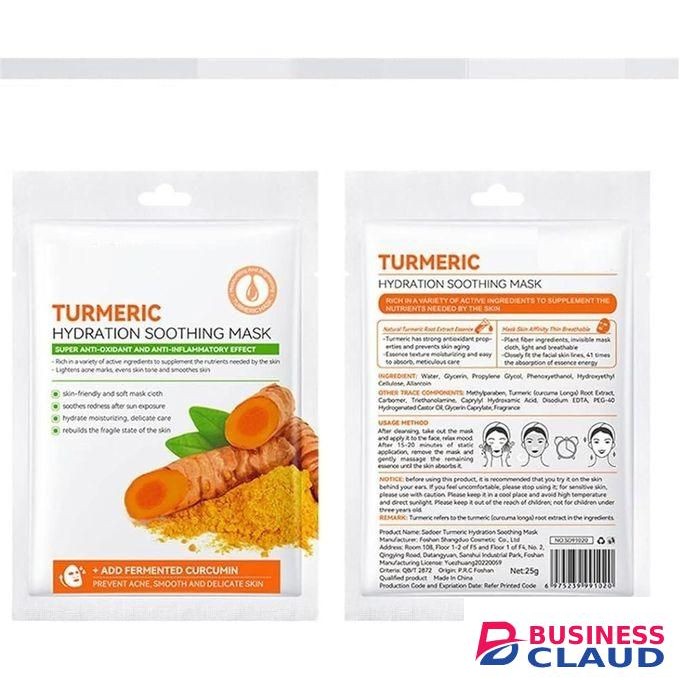 SADOER 4pcs Turmeric Face Mask, Sheet Mask Skincare For Acne, Dark Spots And Wrinkles, Skincare For Cleanse Face, Shrink Pores And Nourishing Skin And Oil Balance