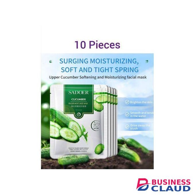 SADOER 10 Pieces CUCUMBER Anti Wrinkle Moisturizing Skin Care Mixed Fruit Facial Mask Collagen Face Mask Moisturizing Refreshing Sheet Masks Facial Sheet Mask with Cucumber Extract - Soothing & Hydrating
