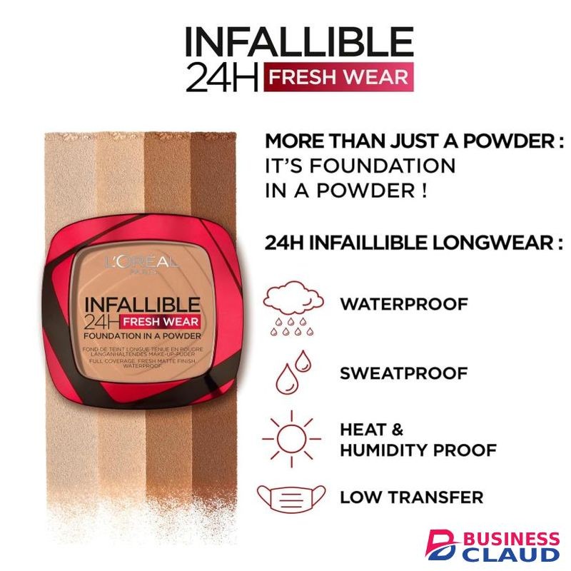 L'Oréal Infallible 24H Fresh Wear Foundation in a Powder - 330 Hazelnut, Full-coverage, Longwear, Weightless Smooth Finish, Waterproof and Transfer-proof