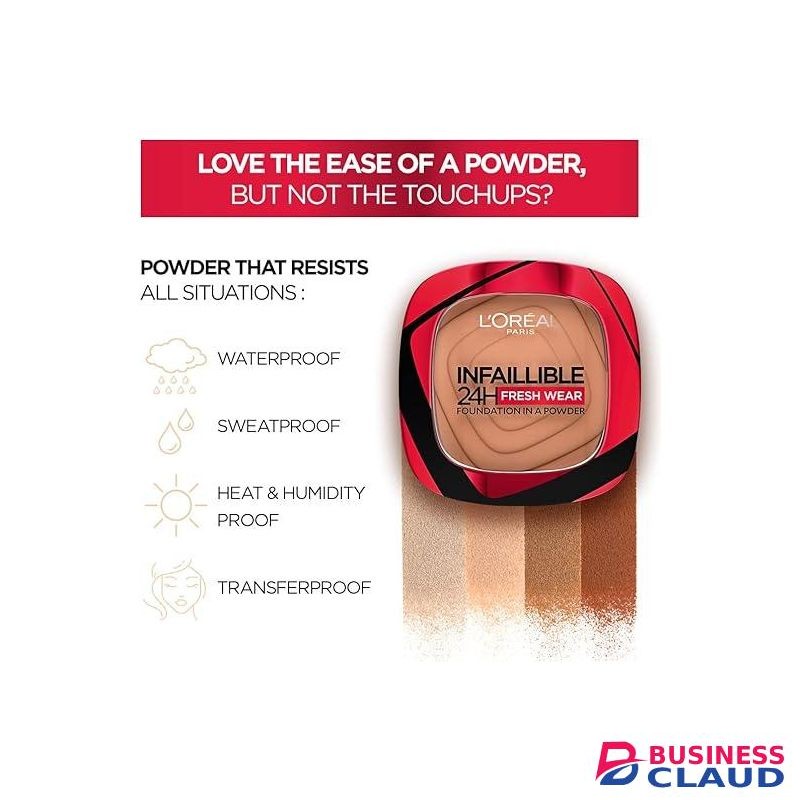 L'Oréal Infallible 24H Fresh Wear Foundation in a Powder - 180 Rose Sand, Full-coverage, Longwear, Weightless Smooth Finish, Waterproof and Transfer-proof