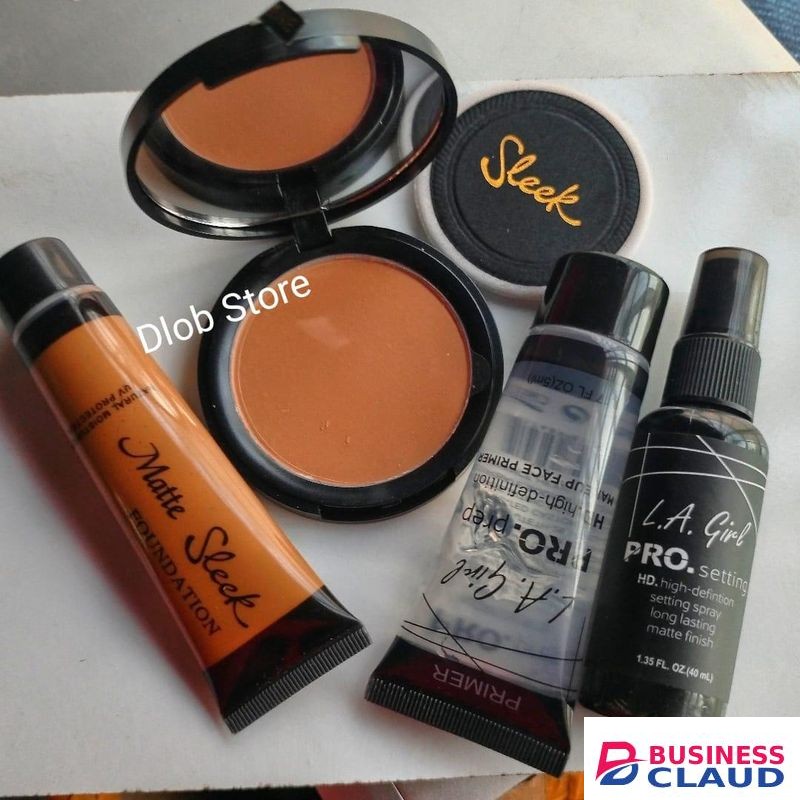 Sleek 5PCs Matte Poreless Powder+Liquid Foundation+Primer+Finish Spray+Concealer+FREE MAKEUP Sponge+FREE MakeUp Bag