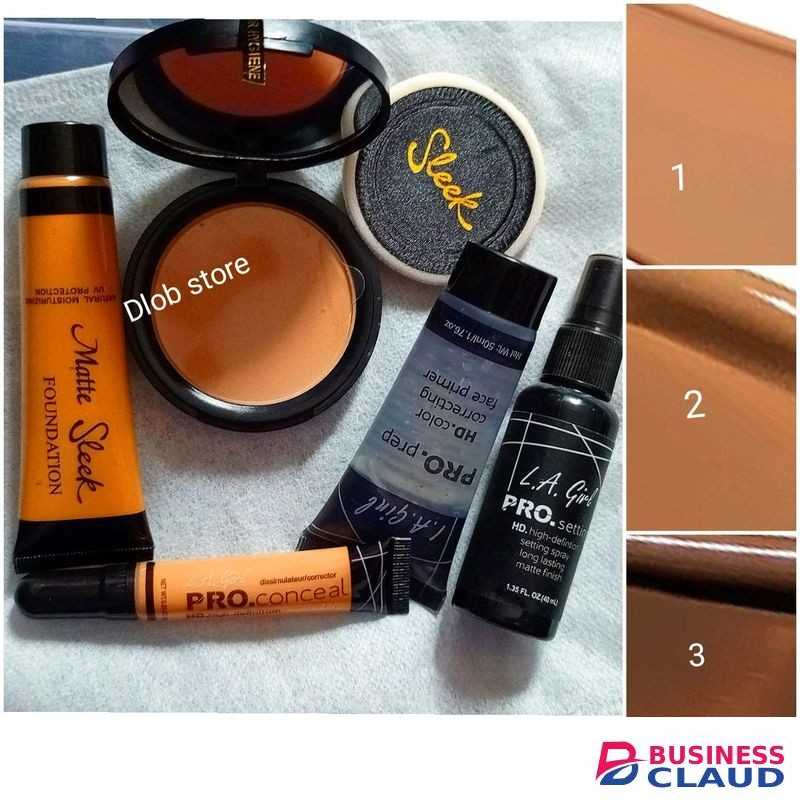 Sleek 5PCs Matte Poreless Powder+Liquid Foundation+Primer+Finish Spray+Concealer+FREE MAKEUP Sponge+FREE MakeUp Bag